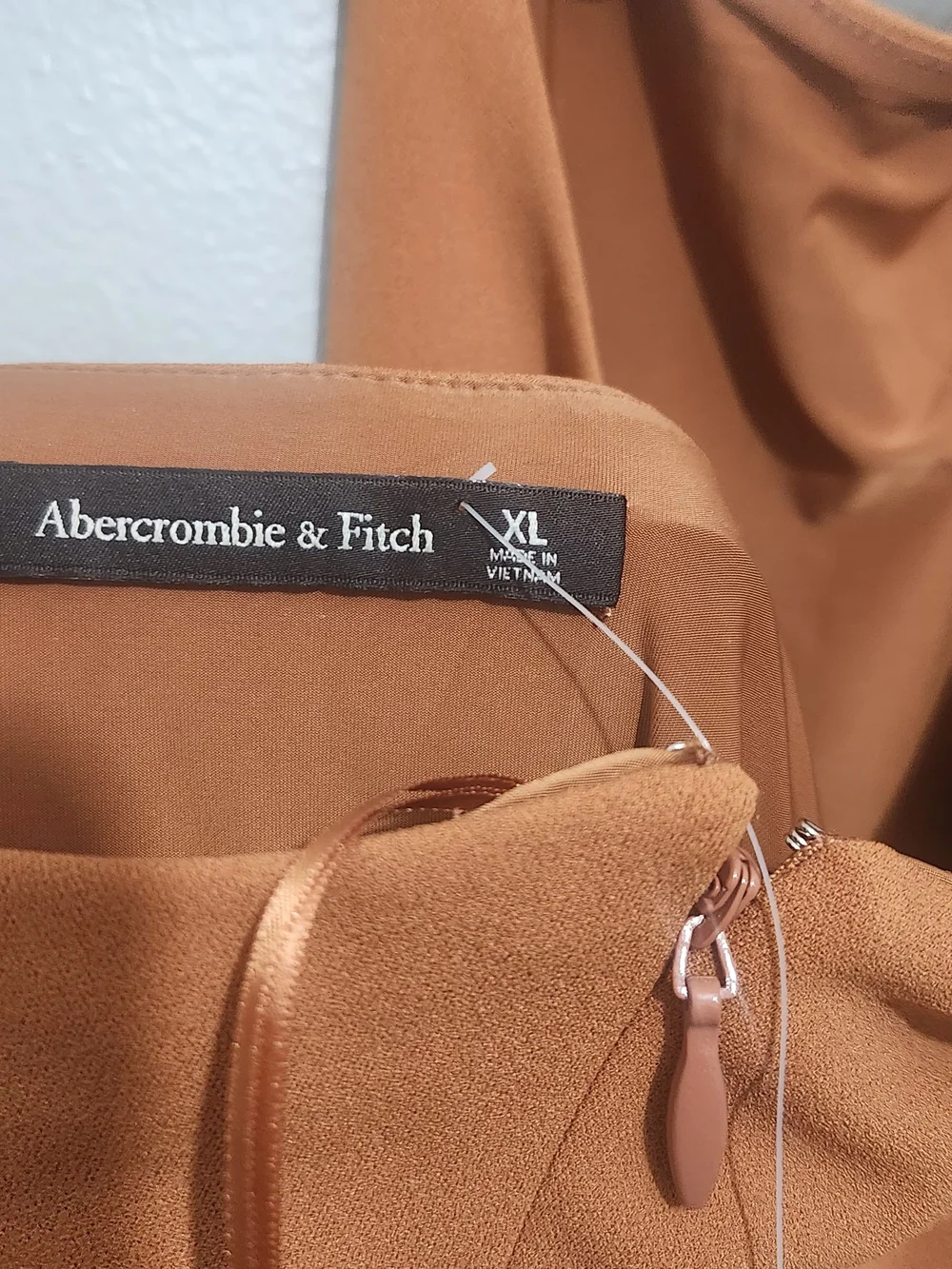 Abercrombie & Fitch Copper-Brown Satin Maxi Dress with Side Slit Size XL New
